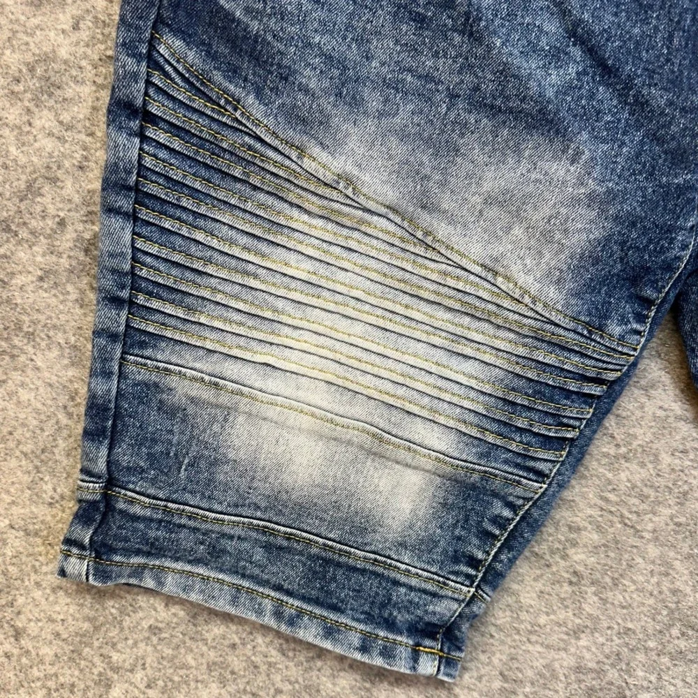 Southpole Moto Denim Shorts Mens 36 Blue Acid Wash Ribbed Slim‎ Fit Biker